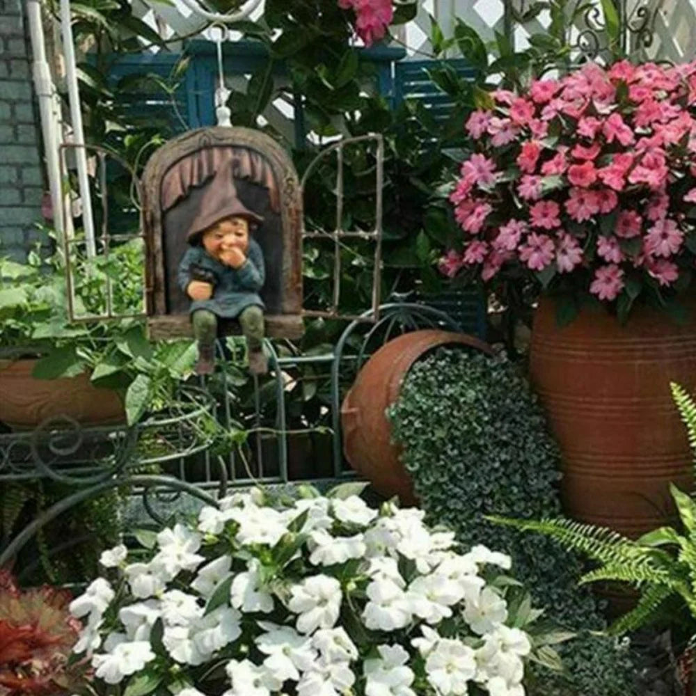 Whimsy Tree Hugger Garden Elf Sculpture