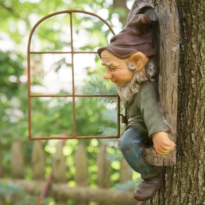 Whimsy Tree Hugger Garden Elf Sculpture