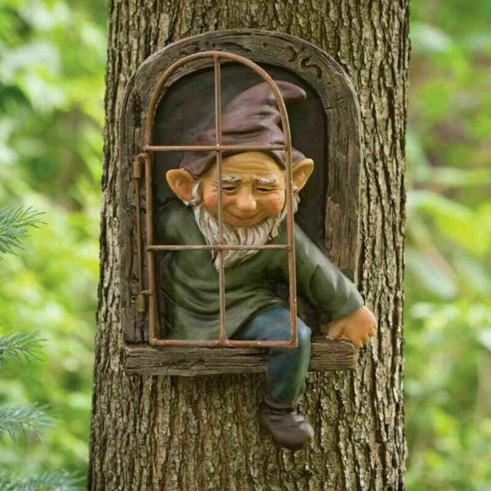 Whimsy Tree Hugger Garden Elf Sculpture